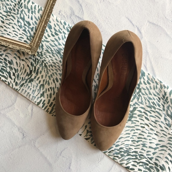 Schutz Tan Leather Round Toe Geometric Wedges 5 - Picture 5 of 8